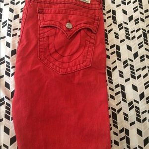 Red true religion jean shorts cut
